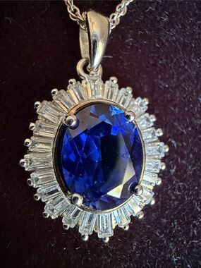 Silver Necklace with Lab Created Sapphire Pendant